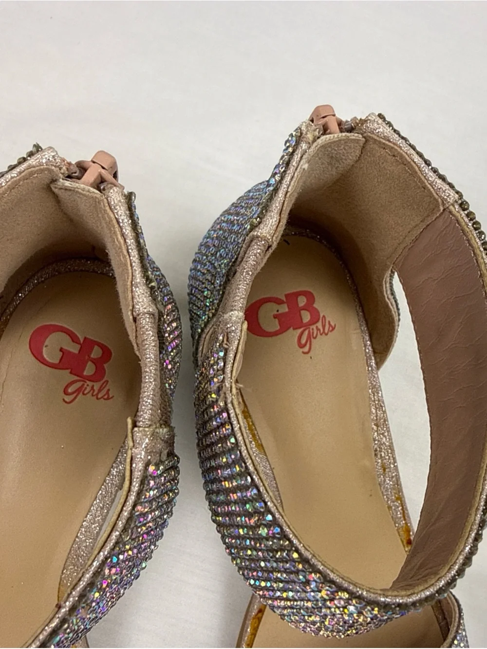 GB Girls' Roniiee Rhinestone Ankle Strap Dress Sandals Sparkling Block Heels